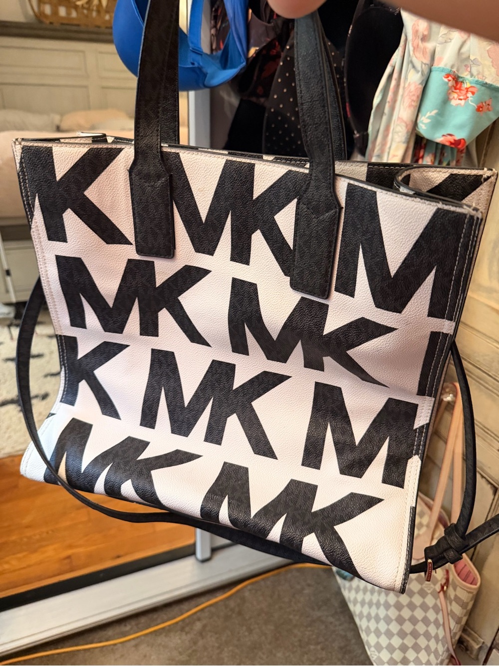 Michael Kors Black and Pink MK Logo Tote